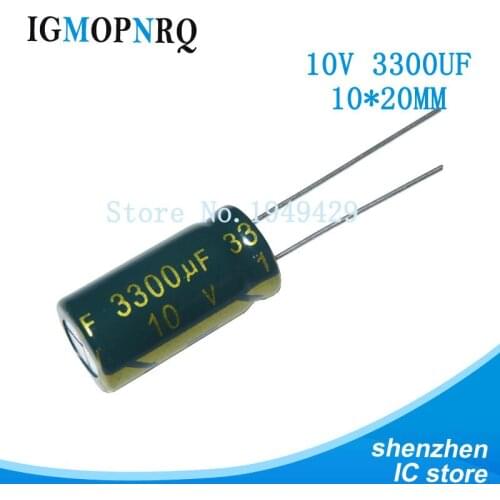 10PCS 10V3300UF 10*20mm 3300UF 10V 10x20mm Aluminum Electrolytic Capacitors DIP