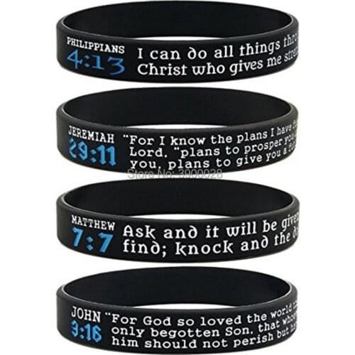 100pc Bible Verse Philippians Matthew John Jeremiah silicone wristband bracelet for Men Women Christian Religious Jewelry Gifts