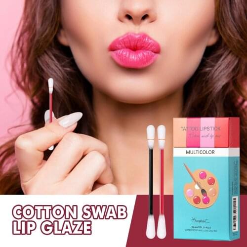 20pcs/box Cotton Swab Lipsticks Long Lasting Waterproof Cosmetics Cotton Swab Lip Glaze for Women