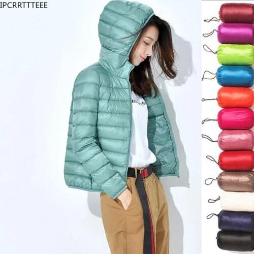 2021 Autumn Winter Jackets Women White Duck Down Jacket Female Padded Hooded Parkas Coat Ultra Light Portable Down Coats