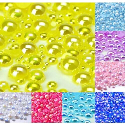 500Pcs Mixed 2-10mm Yellow AB Half Round Pearl Beads Craft Cabochon Scrapbook Decoration Flatback Nail Art Garment Beads DIY