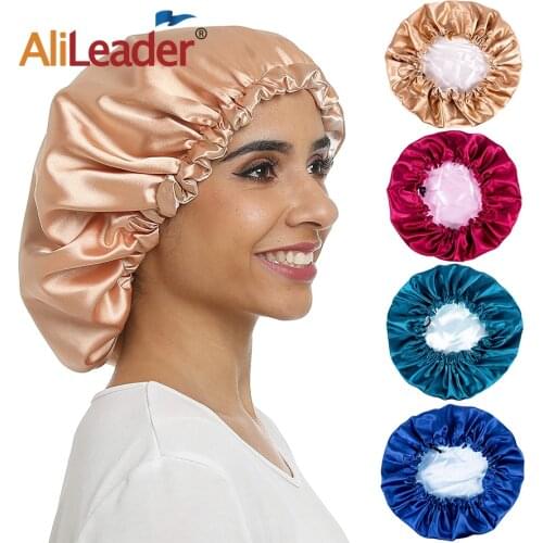 Alileader 1 Pieces Satin Sleep Cap Silk Bonnet Double Night Sleep Cap Adjustable Beanie Hat For Sleeping Bath Hair Protection