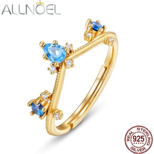 ALLNOEL 925 Sterling Silver Ring Blue Spinel Gold Plated Women’s Ring Tiny Dainty Stacking Ring For Women Engagement Jewelry