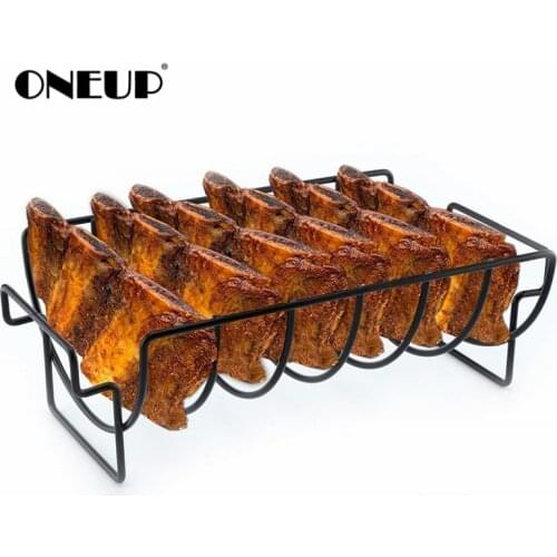 ONEUP Non-Stick Rib Shelf BBQ 2020 Stand Barbecue Roast Rack Stainless Steel Grilling BBQ Chicken Beef Ribs Rack Grilling baske