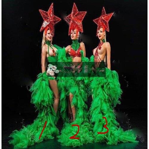 Bar GOGO sexy red pentagram green veil costume party girl stage show wears Christmas star costumes
