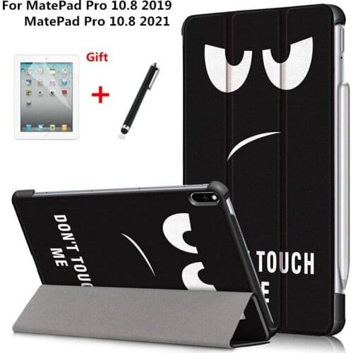 Case For Huawei MatePad Pro 10.8 2021 2019 Slim Tri-Fold Smart Painted PU Leather Stand Tablet Cover protection Shell+film+pen