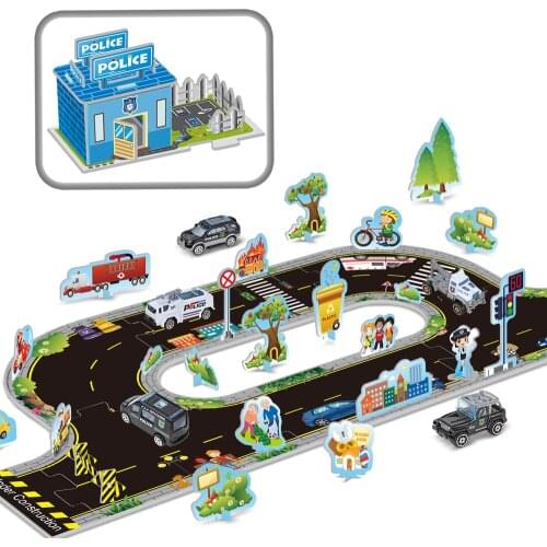 Childrens gift parking accessories DIY scene assembly puzzle map puzzle with childrens toys alloy car model toy car toy