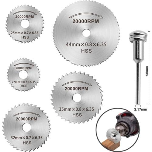 5Pcs 3.17mm Mandrel HSS Circular Saw Blade Cutting Discs Wheel Set 22/25/32/35/44mm For Rotary Tool