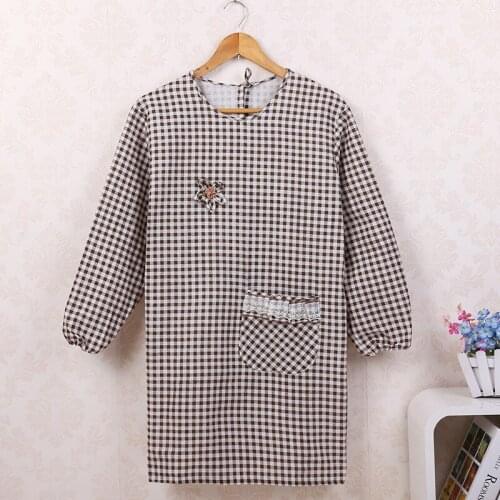 Long-sleeved apron Korean fashion cotton waterproof kitchen cooking cute adult female overalls anti-wearing home