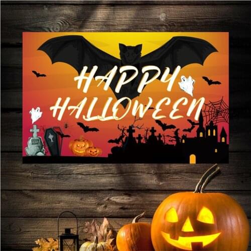 Halloween Backdrops Polyester Fabric Wall Tapestry Bat Pumpkin Lamp Halloween Party Backdrops Decoration Photography Background