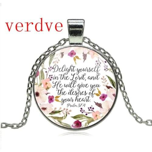 Christian Jewelry Delight Yourself in the Lord Necklace Psalm 37:4 Bible Verse Charm Necklaces Faith Inspirational Gifts
