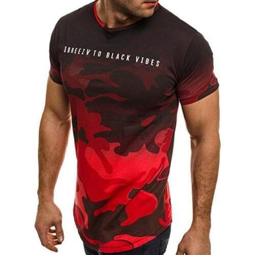 Personality Camouflage Shirts Mens Casual Slim Short-sleeved Shirt Top Blouse Letter Print Sports Short T-shirt Men Clothing