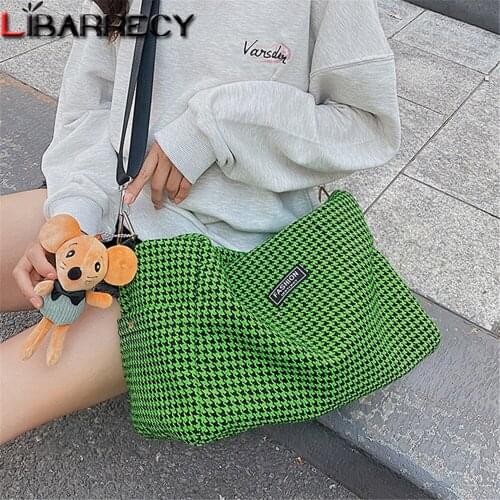Plaid Design Womens Messenger Bags Casual High Quality Woolen Women Shoulder Bag Large Capacity Multifunction Ladies Wallet Sac