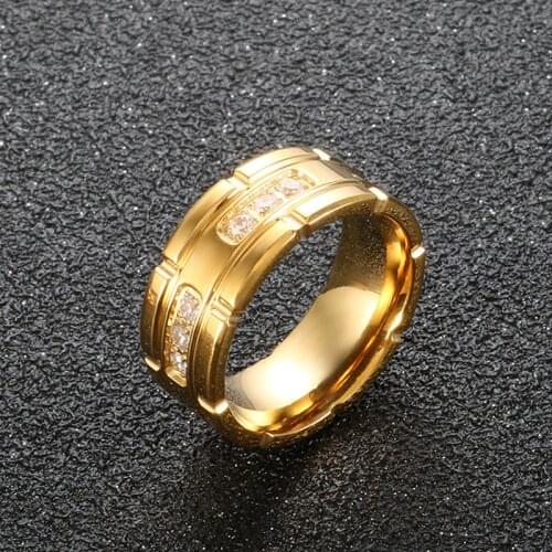 Fashion Rectangular Grid With Crystals Rings High Quality Stainless Steel Hip-hop CNC Setting Party Jewelry For Women Men Unisex