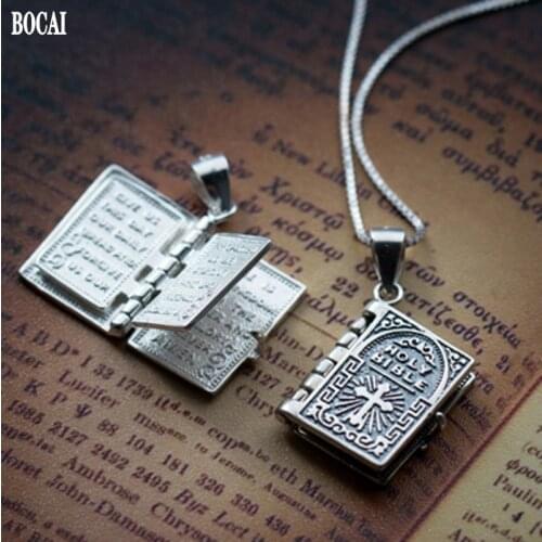 BOCAI 2021 Trend 100% New S925 Silver Woman Pendant Lovers Cross Bible Love Letter Pendant for Men and Women Personality Jewelry