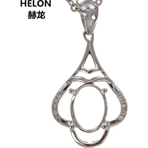 Solid 14k White Gold Natural Diamonds Women Pendant 6x8mm Oval Cut Semi Mount Pendant Setting Yellow Rose Gold Optional