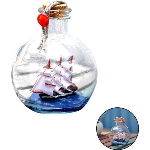Sailing Boat in Drift Bottle Mediterranean Glass Pirate Ship Wishing Bottle Nautical Home Decorations Gifts Crafts