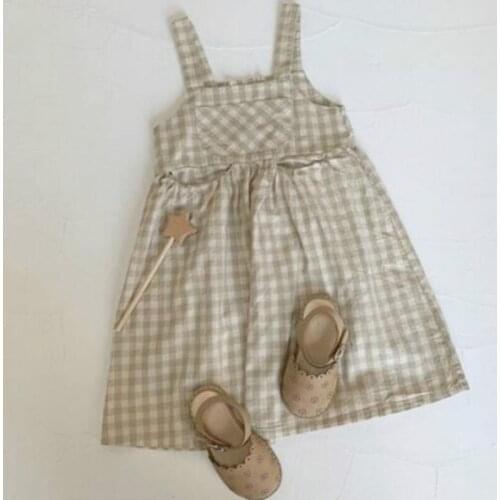 12M To 6Y, Baby Girls Dress 2021 New Summer Suspender Kids Clothes for Children Plaid with Pocket Button Fashion and Cute,#5796