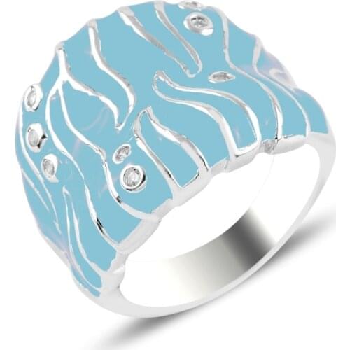 Silver 925 Sterling Enamel & Zircon Crystal Ring