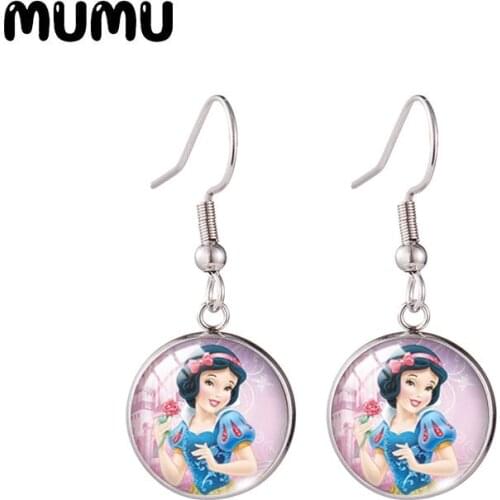 2021 New Snow White Fish Hook Earring Princess Round Jewelry Glass Dome Earrings Gifts Girl