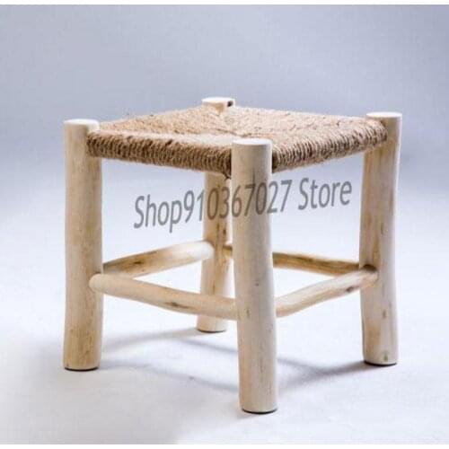 Nordic Creative Woven Stool Chair Small Bench Shoe Replacement Stool Household Rattan Solid Wood Log Low Stool Photo Chair