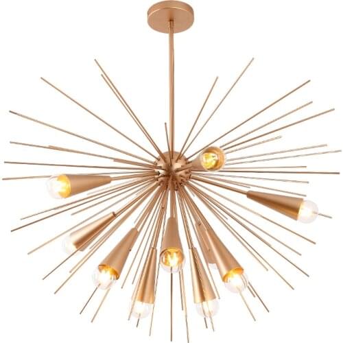 Post-modern Dandelion Hedgehog LED Pendant Lights Aluminum Tube Spark Ball Creative Hanging Lamp Golden American Restaurant Deco