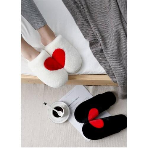 Mens and Womens Slippers Lovers Cotton Slippers Winter Home Thick Bottom Love Plush Home Autumn and Winter