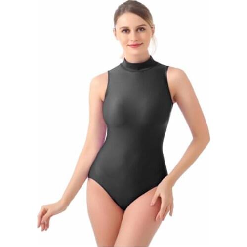 Speerise Womens Girls Mock Neck Bodysuit Summer Sleeveless Tops Turtleneck Adult Ballerina Leotard Ballet Dancewear Costume