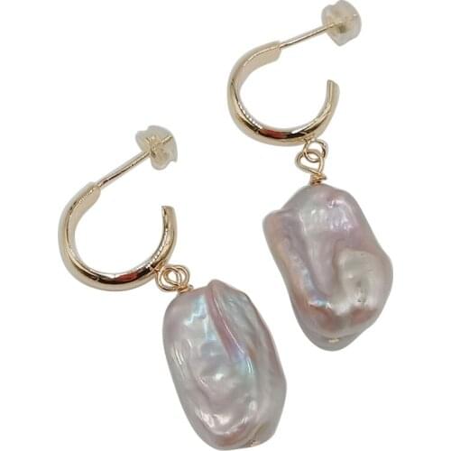HIGH QUALITY PEARL EARRING 100% nature freshwater pearl ,AA Pearl,13x18 mm big shape baroque pearl