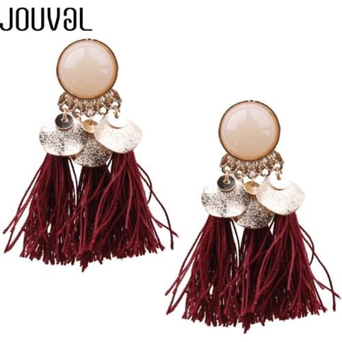 JOUVAL Bohemia Ethnic Women Dangle Earrings Round Resin Tassel Earrings for Women Drop Brincos Fashion Jewelry Pendientes Sale