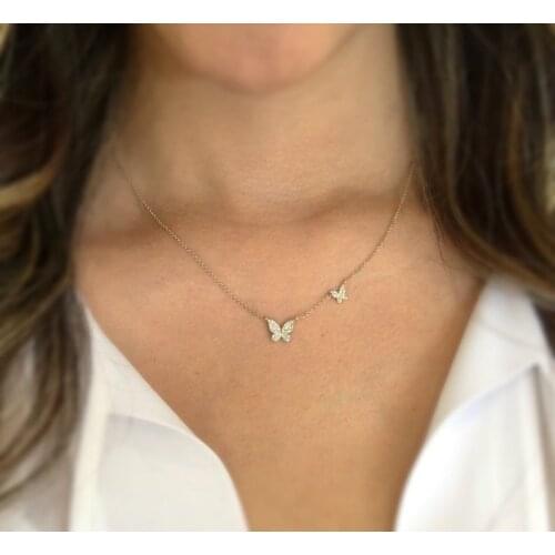 Top fashion lovely minimal delicate tiny cz Butterfly charm necklaces for women ladies cute girl christmas gifts sweet jewelry