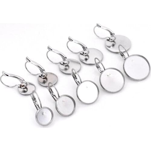 10pcs ( No Fade ) 10mm-18mm Stainless Steel French Lever Back Earrings Blank/Base,Fit 10mm-18mm Glass Cabochons,Buttons