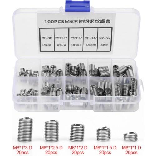 100pcs M6 Coiled Wire Helical Screw Thread Inserts Set Stainless Steel