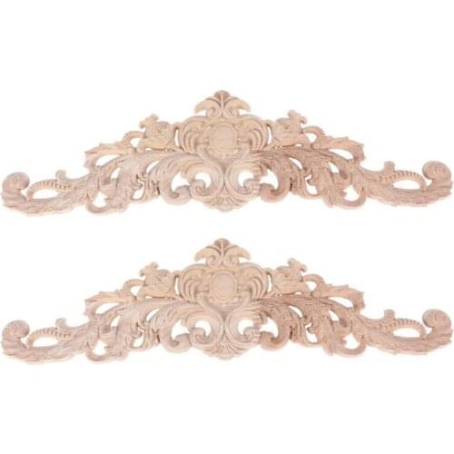2Pcs Wood Decorative Long Carved Onlay Applique Furniture Corners Ornament Home Door Bed Decor 30 X 8 cm