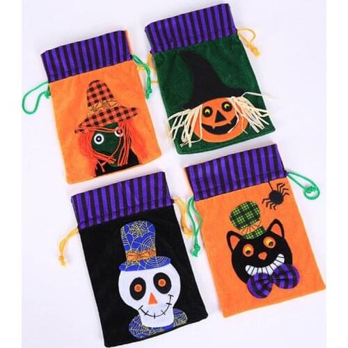 2Pcs Halloween Pumpkin Witch Gift Bag Cartoon Tote Bag Halloween Drawstring Pocket Decoration For Children Party Trick Or Treat