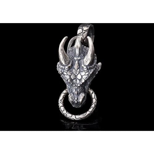 925 sterling Silver Dragon Head Mens Biker Punk Pendant charm Jewelry A4009
