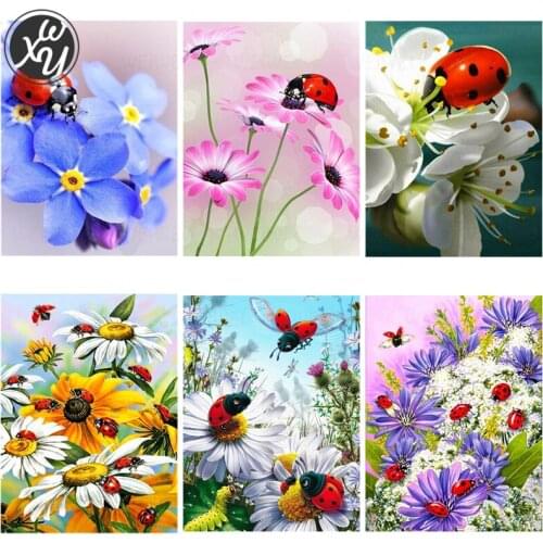 Flower Diamond Art Diamond Mosaic Lady Beetle Full Diamond Embroidery 5D Cross Stitch Kits Diamond Art for Adults for Home Decor