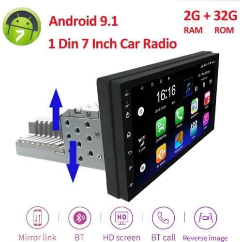 7'' Android 9.1 Car Radio FM 1 Din Adjustable Auto Radio Contact Screen Car Radio Multimedia Player Quad-Core GPS Navigation
