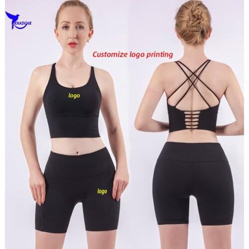 Custom LOGO Seamless Women Yoga Suit High Stretch Workout Running Set Padded Sports Bra+High Waist Tights Gym Fitness Sportswear