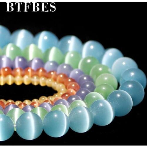 BTFBES Natural Stone Mixed Colors Cats Eye opal Loose Spacer beads 4/6/8/10/12MM DIY charm Jewelry bracelets making Wholesale