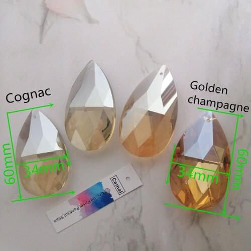 Camal 2pcs 60mm Cognac/Gold Champagne Water Drops K9 Crystal Pendants Prisms Chandelier SunCatcher Lighting Parts Hanging Decor
