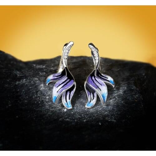 CHARLINLIOL Exquisite Purple Enamel Zircon 925 Silver Jewelry Symmetrical Beautiful Flower Earrings for Women Party Jewelry