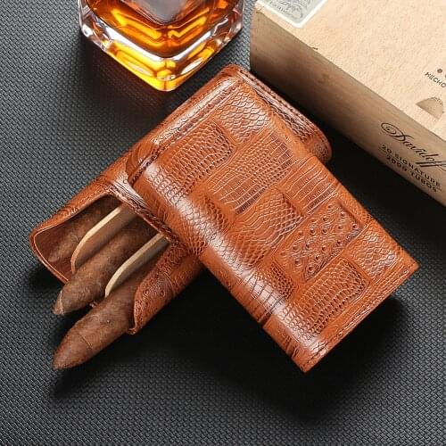Galiner Genuine Leather Cigar Case Travel Humidor Cedar Wood 3 Tubes Cigar Box Portable Mini Cigar Humidor Box As Christmas Gift