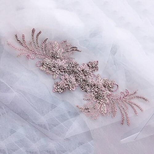 3D Rhinestones Flower Lace-Applique Wedding Dress Veil DIY Sewing Craft Material VS150930 40x16cm