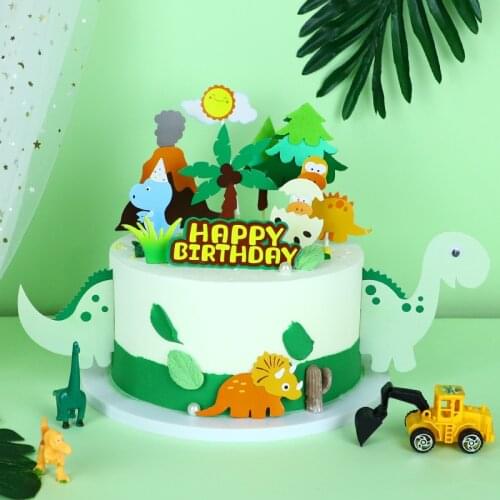 Dinosaur Theme Paper Birthday Cake Toppers Black Tyrannosaurus Baking Cake Toppers for Kids Birthday Baking Cake Decorations New