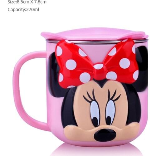 Disney 270ML Children Stainless Steel Milk Cup Detachable Baby Durable Feeding Milk Cup Mickey Minnie Home School Cup with Cover