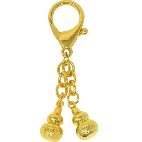 Feng Shui Double Golden Little Wu Lou/Hulu Gourd Keychain Pendant W4420
