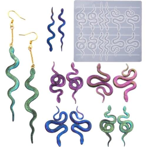 Snake Pendant Earring Resin Molds 6 Pair Serpent Shapes Dangle Earring Silicone Epoxy Resin Casting Molds Jewelry Making Crystal