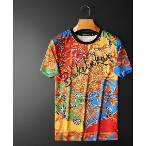 2021 Summer European Mens Round Neck Color Flower Plant Funny T Shirts Men Short Sleeve T-shirt Street Wear Tee Shirt Homme