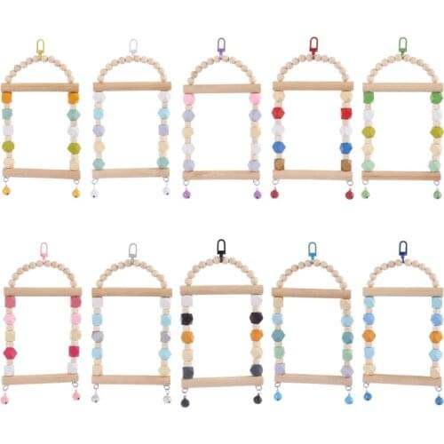 Parrot Swing Toys Bird Wood Standing Perch Hanging Cage Chew Toy for Small Birds